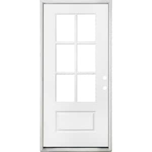 32 in. x 80 in. Legacy Series 6 Lite 3/4 Lite Clear Glass Left Hand Inswing White Primed Fiberglass Prehung Front Door