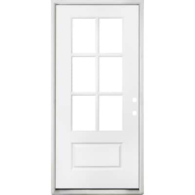 36 in. x 80 in. Legacy 6 Lite 3/4 Lite Clear Glass Left Hand Inswing White Primed Fiberglass Prehung Front Door