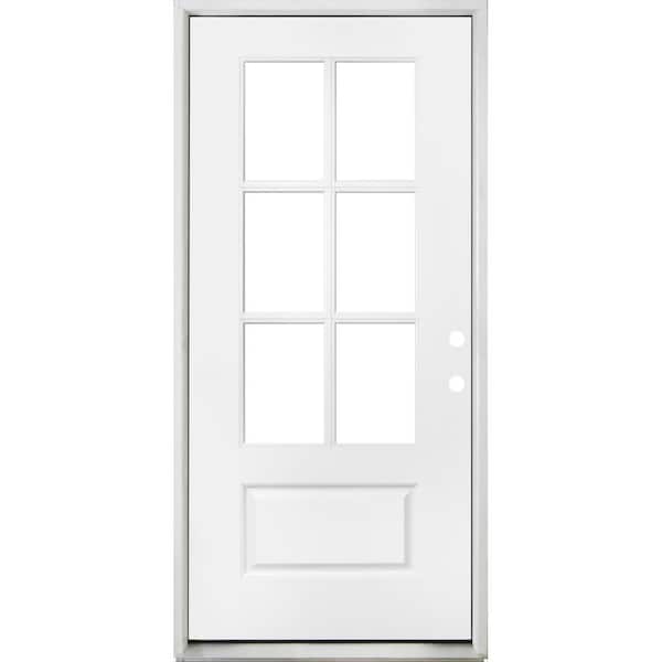 Steves & Sons 36 in. x 80 in. Legacy 6 Lite 3/4 Lite Clear Glass Left Hand Inswing White Primed Fiberglass Prehung Front Door