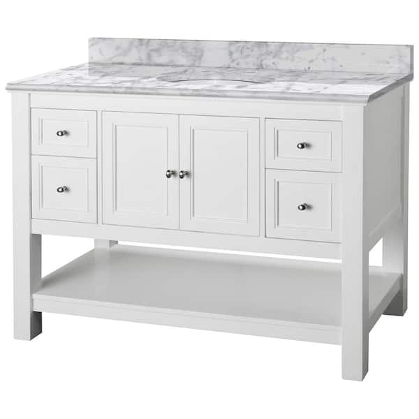 Home Decorators Collection Gazette 49 in. W x 22 in. D x 34.78 in. H Bath Vanity in White with Carrara White Marble Vanity Top with White Basin