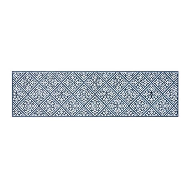 Austell 2-Tone Dusty Navy/Ivory 2 ft. x 8 ft. Geometric Polypropylene Runner Rug