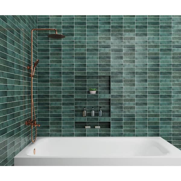 Sample-Cloe Glossy Green 4 in. x 5 in. Ceramic Wall Subway Tile