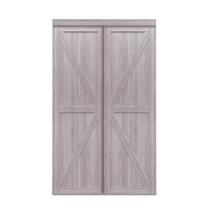 48 in. x 80 in. Silver Oak Trident Double-K Brace MDF Wood Bypass Sliding Closet Door