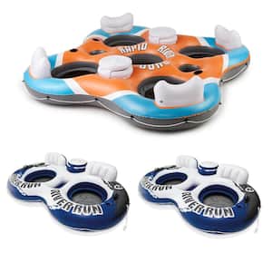 Rapid Rider Orange PVC 4-Person Floating Island & 2 Tube Floats w/Cooler