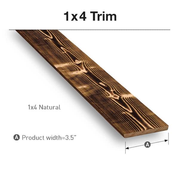Edge - 1 in. x 4 in. x 8 ft. Charred Wood Natural Pine Trim Board (2-Pack)