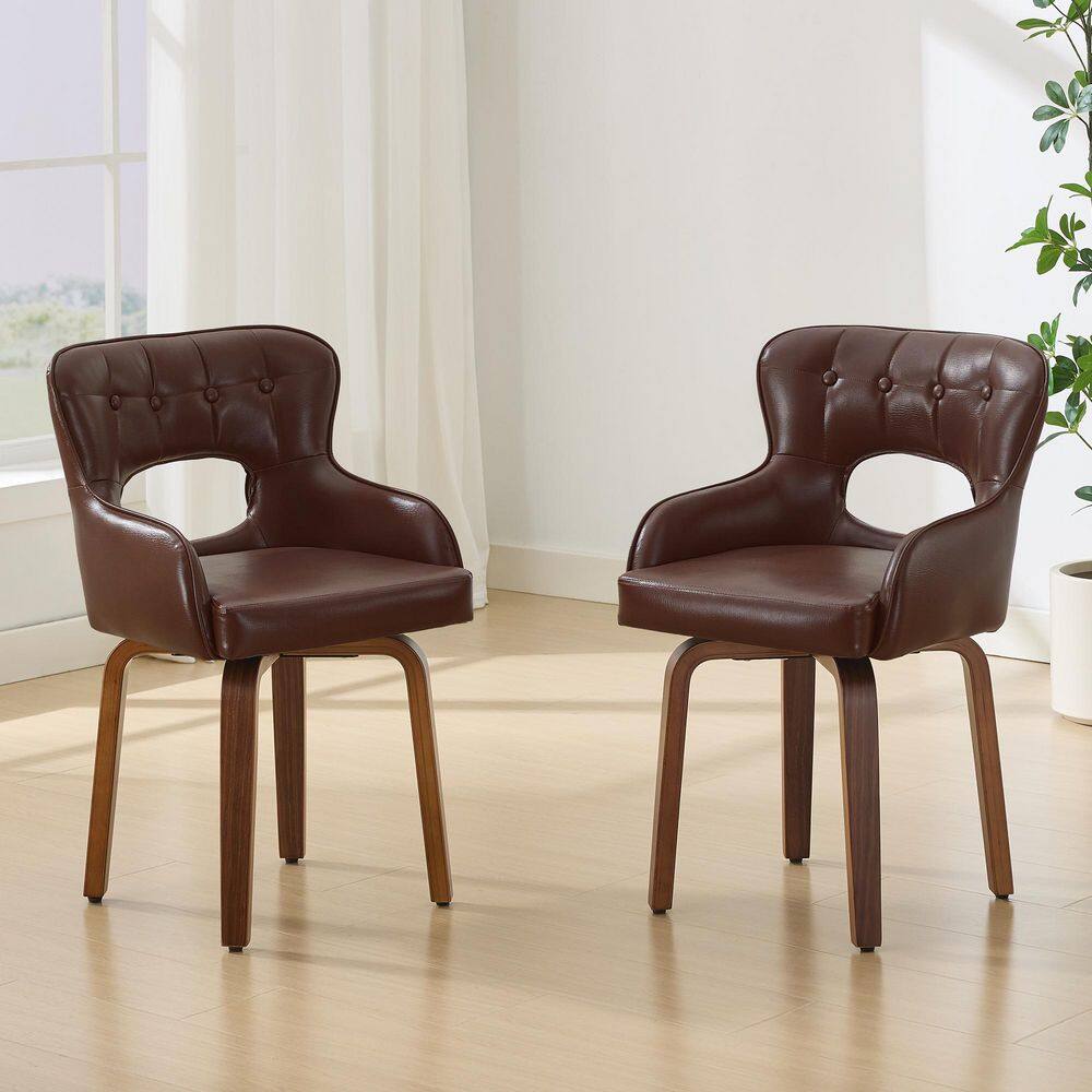 Brown Faux Leather Upholstered Bentwood Side Chairs Swivel Dining Chairs (Set of 2) price history on PriceWatchPro