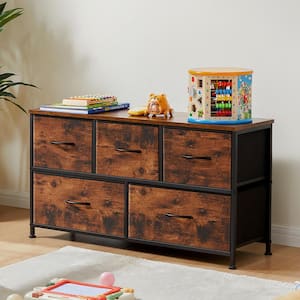 Rafael Rust 39 in. W 5-Drawer Dresser with Fabric Bins and Steel Frame Storage Organizer Chest of Drawers