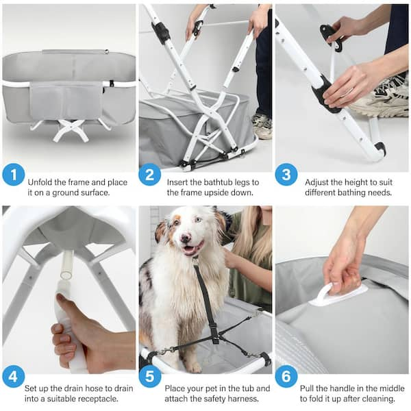 Foobrues Portable Elevated Pet Bathtub with Drain Hose and Harness