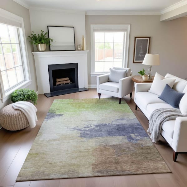 Mayfield Premium Machine Washable Abstract AMF1517 Aloe 5 ft. x 7 ft. 6 in. Area Rug