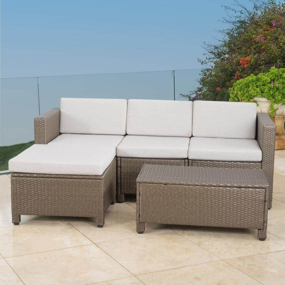 Noble House Puerta Brown 5-piece Wicker Outdoor Patio Sectional With 