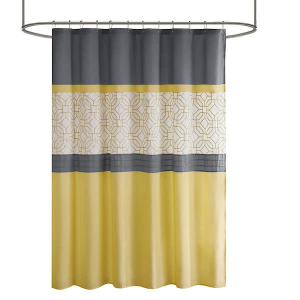 Shane Yellow/Grey 72 in. Embroidered and Pieced Shower Curtain