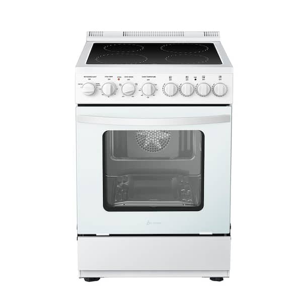 LANBO 24 in. 4 Element Freestanding Single Oven Electric Range with True Convection, Timer and Rotisserie, White