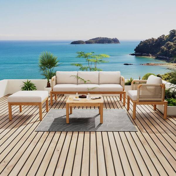 Sudzendf 4-Piece Acacia Wood Outdoor Conversation Patio Furniture