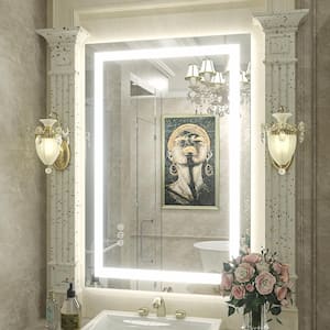 24 in. W x 36 in. H Rectangular Frameless Double LED Lights Anti-Fog Wall Bathroom Vanity Mirror in Tempered Glass