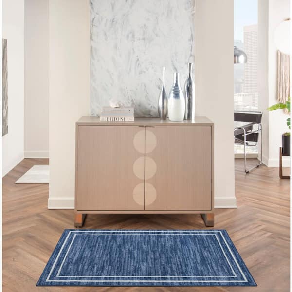 Nourison Essentials Navy/Ivory 2 ft. x 4 ft. Solid Contemporary Area Rug