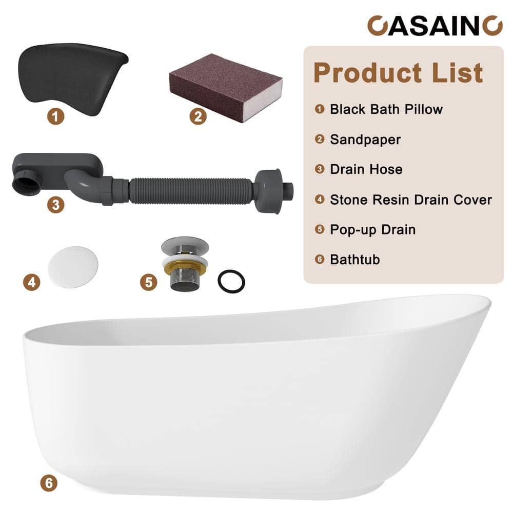 66.9'' Matte White Solid Surface Freestanding Bathtub