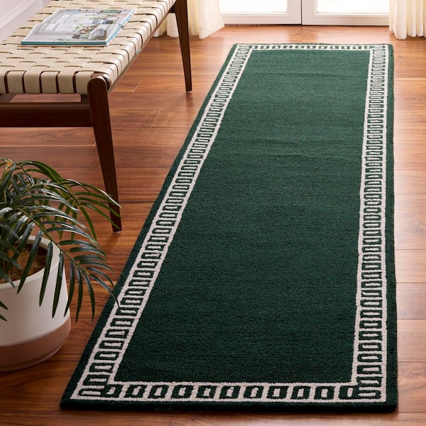 Metro 2 ft. x 9 ft. Green/Ivory Contemporary Greek Key Border Runner Rug