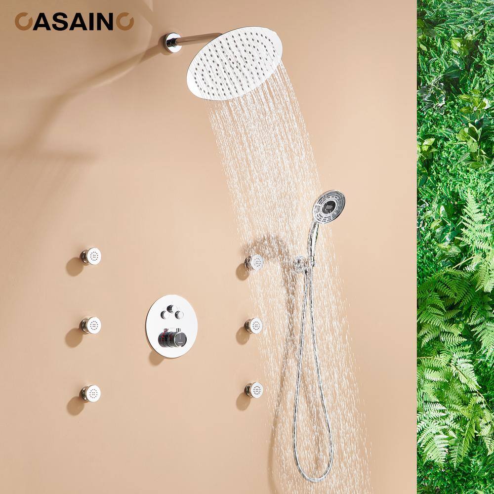 Chrome Thermostatic Rainfall Shower System with Digital Display and Jets