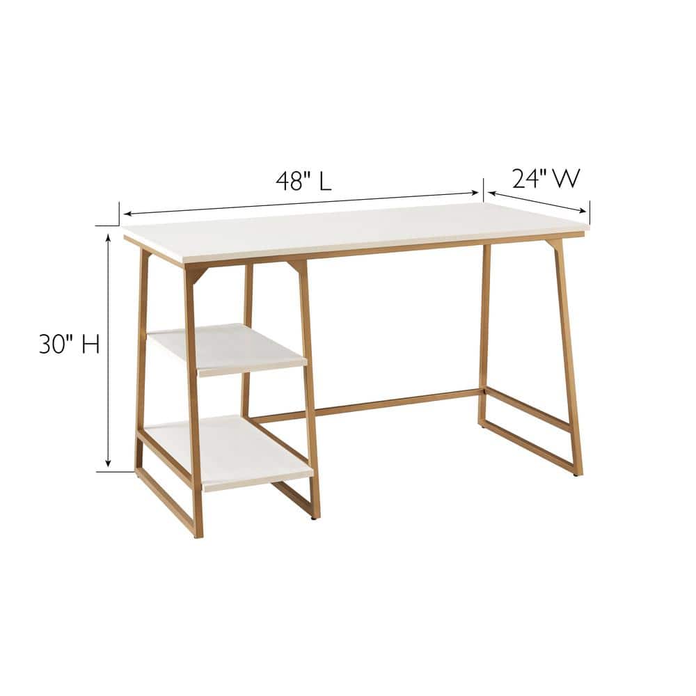 White and Gold Reversible Stepped Tier Shelf Desk