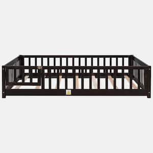 Brown Wood Frame Full Size Platform Bed with Fence without Door