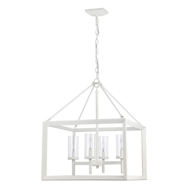 Smyth 4-Light Natural White with Clear Glass Square Lantern Chandelier for Kitchen with No Bulbs Included