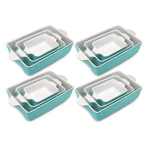 12-Piece Rectangular Ceramic Nonstick Kitchen Bakeware Set in Aqua (2-Pack)