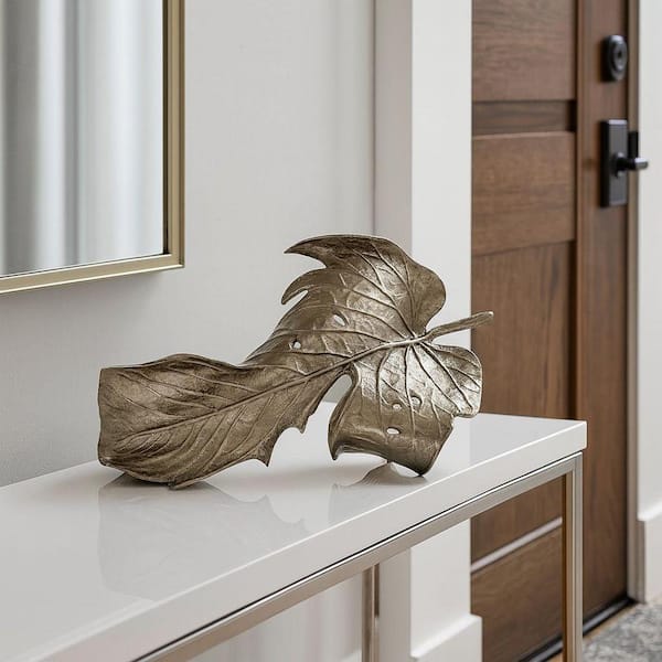 Bronze 5 in. x 17 in. Handmade Aluminum Metal Modern Abstract Leaf Sculpture