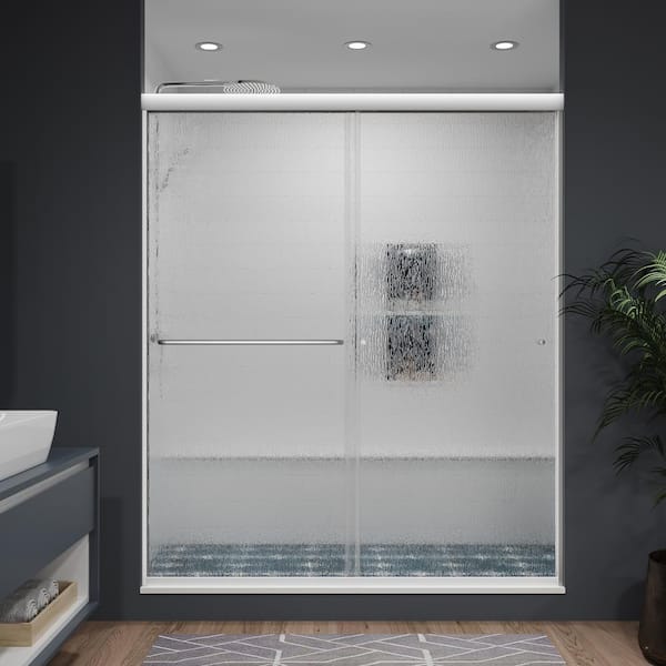 ES-DIY 56 in. to 60 in. W x 70 in. H Sliding Framed Shower Door in Chrome with 1/4 in. (6 mm) Rain Glass