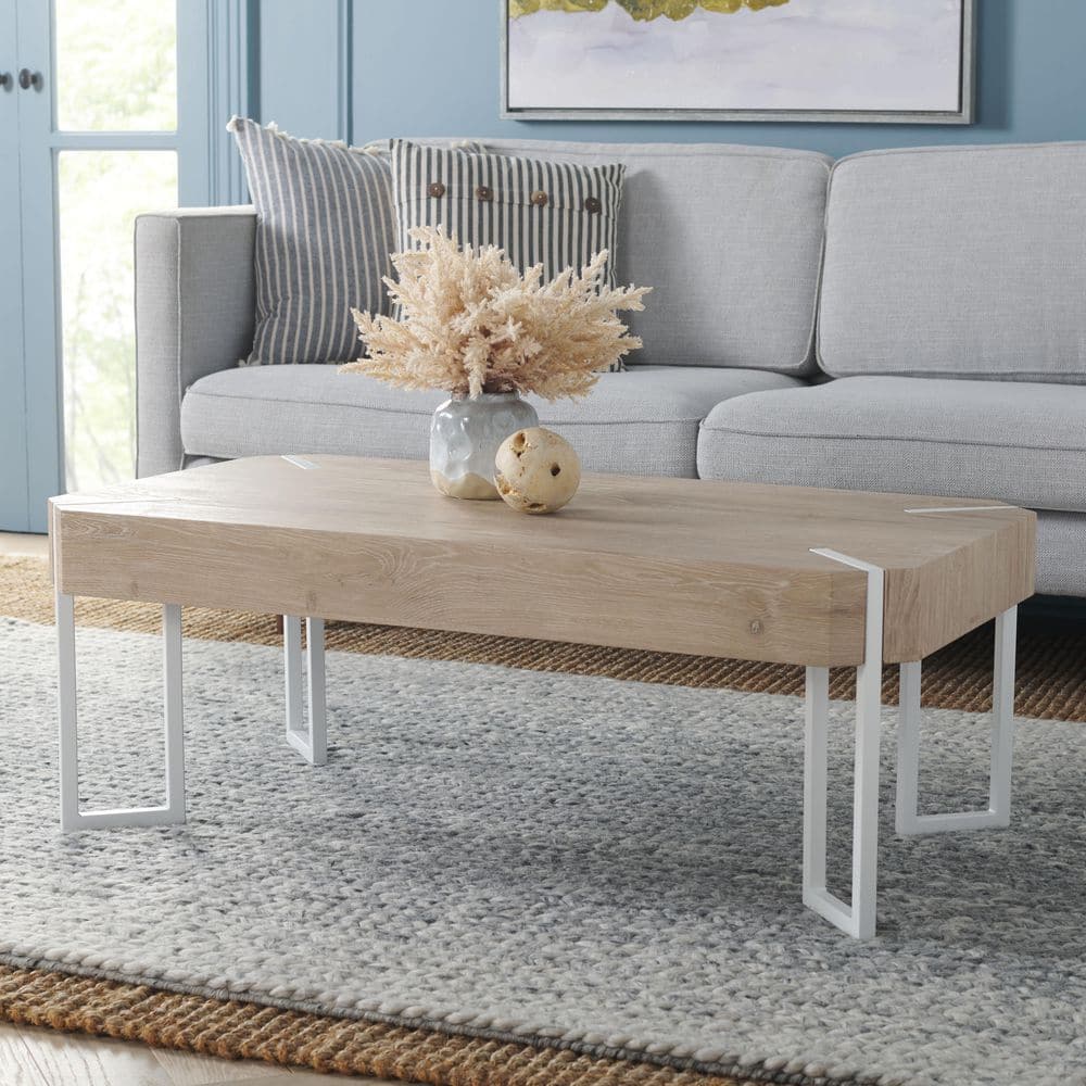 Edgecombe 23.6 in. Natural/White Rectangle Wood Coffee Table price history on PriceWatchPro