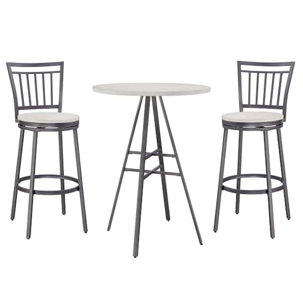 American Woodcrafters Jacey 3-piece Round White Washed Wood Top Pub Height Table Set