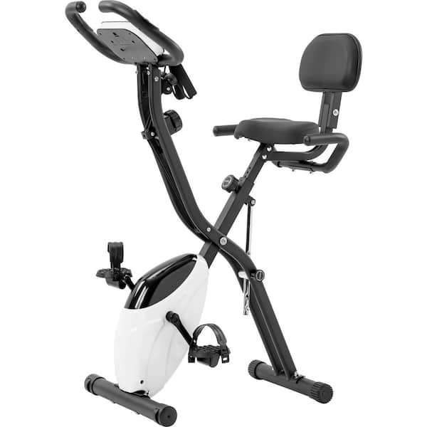 Folding X-Bike Magnetic Exercise Bike with 16-Level Adjustable Resistance, Arm Bands, Backrest and LCD Display