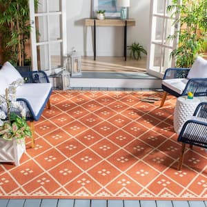 Courtyard Terracotta/Light Beige 8 ft. x 10 ft. Tribal Diamond Indoor/Outdoor Patio  Area Rug