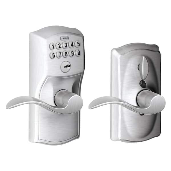 Schlage Camelot Satin Chrome Electronic Keypad Door Lock with Accent Handle and Flex Lock