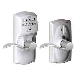 Camelot Satin Chrome Electronic Keypad Door Lock with Accent Door Lever Featuring Flex Lock