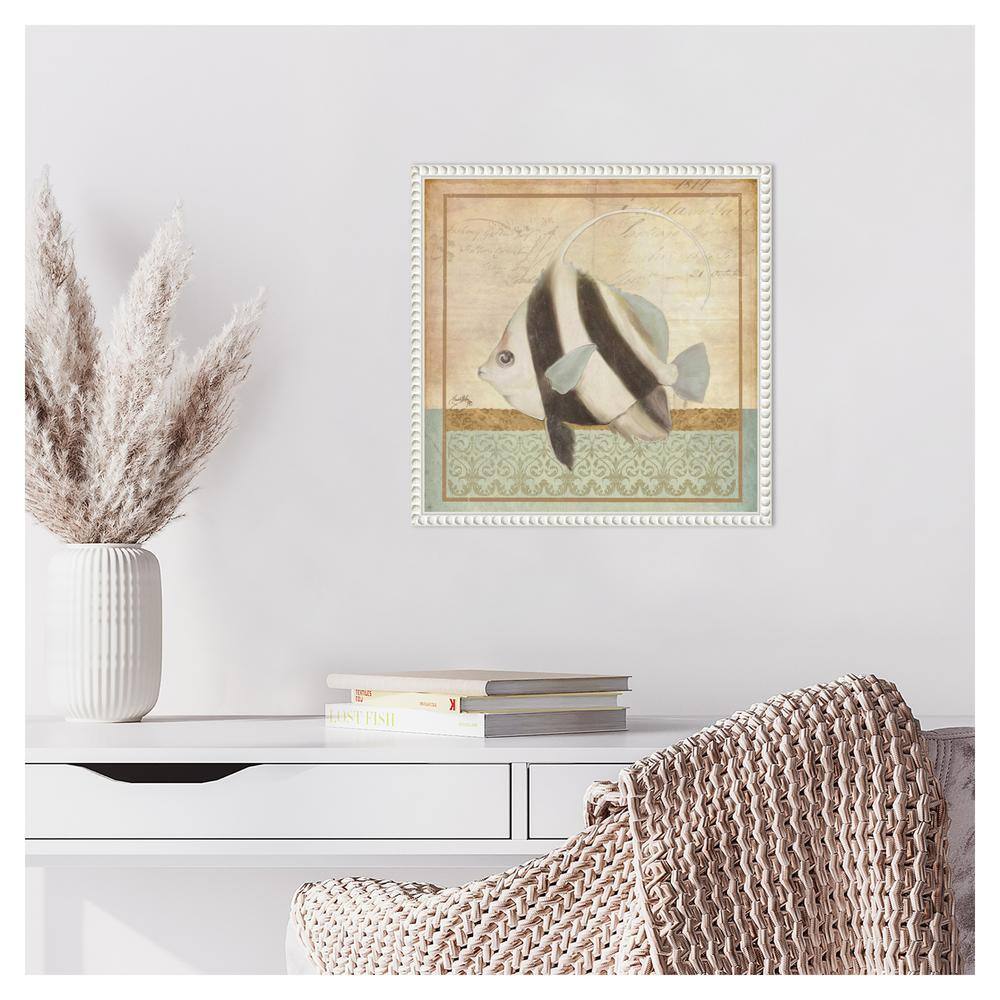 Vintage Nautical Fish Canvas Art with Beaded Frame