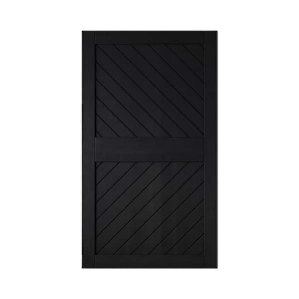 XT4 48 in. x 84 in. C-Panel Solid Core Black Slanted Stripe Design Pine Wood Interior Sliding Barn Door Slab
