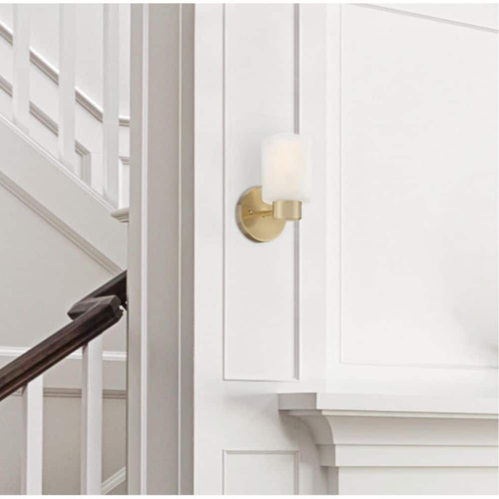 Champagne Brass Cylinder Wall Sconce with Frosted Glass