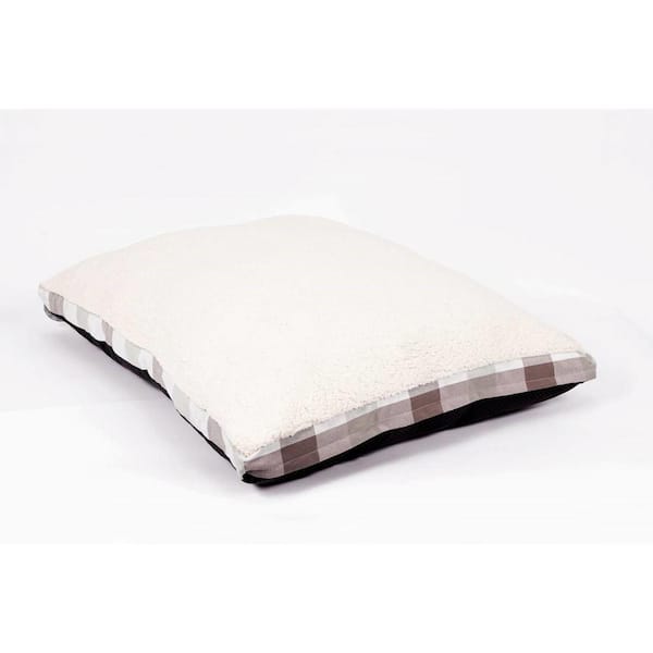 The Home Depot 40 in. x 30 in. Sherpa Beige Plaid Gusset Bed