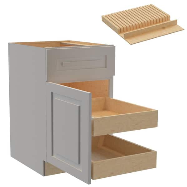 Newport 21 in. W x 24 in. D x 34.5 in. H Assembled Plywood Base Kitchen Cabinet in Pearl Gray with Knife Block LH