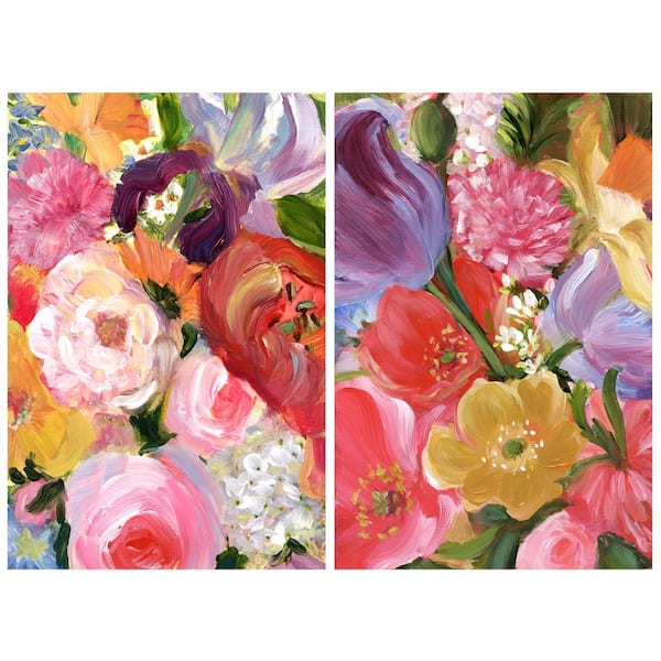Empire Art Direct Blossom Symphony I and II Flowers Free Floating Reverse Unframed Printed Tempered Art Glass Wall Art 48 in. x 32 in.