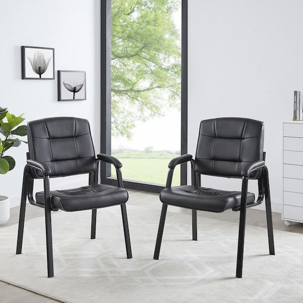 HOMESTOCK Set of 2 Faux Leather High Back Office Guest Chairs with Padded Armrests, Executive Waiting Room, Lobby, Chairs in Black