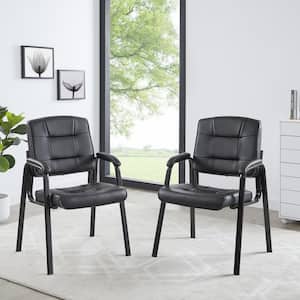Black Office Guest Chair Set of 2, Leather Executive Waiting Room Chairs, Lobby Reception Chairs with Padded Arm Rest