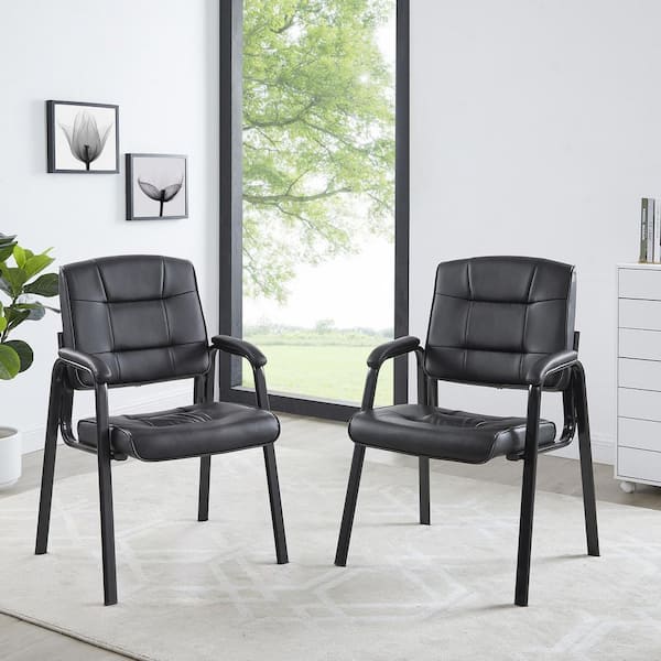 HOMESTOCK Black Office Guest Chair Set of 2, Leather Executive Waiting Room Chairs, Lobby Reception Chairs with Padded Arm Rest