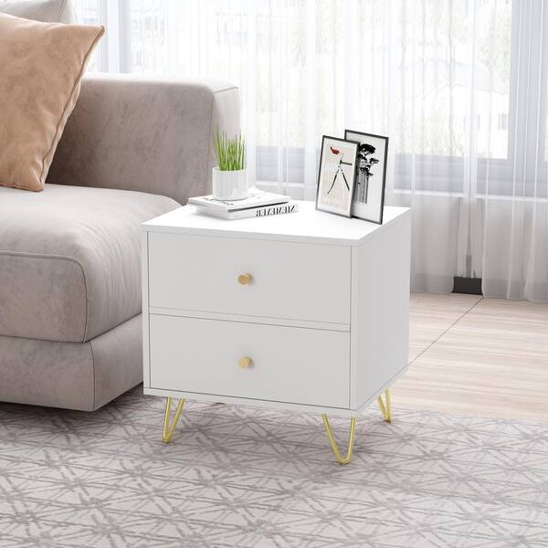 2-Drawer White Nightstands Side Table Bedside Table 18.9 in. H x 15.7