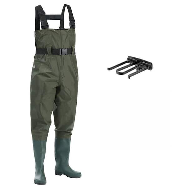 M10 / W12 2-Ply Nylon PVC Waterproof Insulated Chest Waders, Fishing Waders with Integrated Boots, Green (1-Pack)