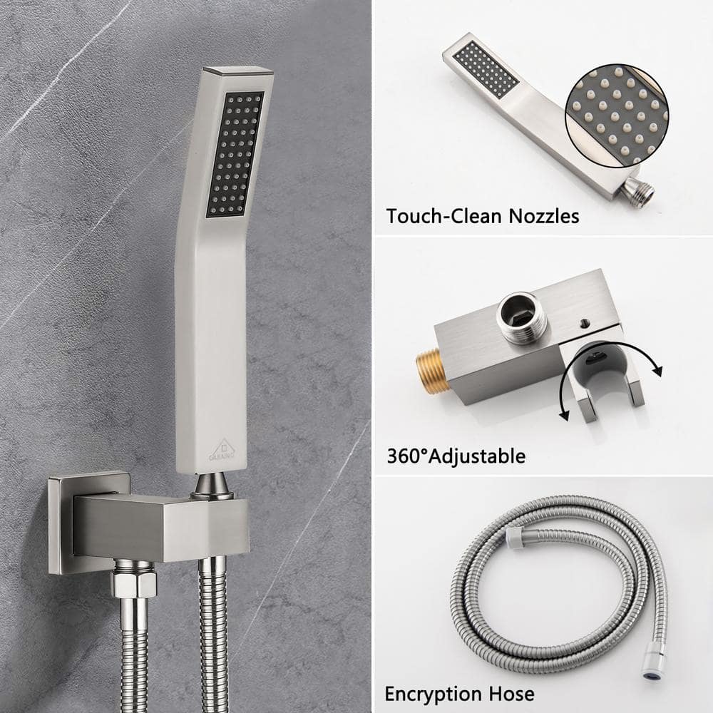 Brushed Nickel Wall-Mounted Rain Shower System with Handheld Head