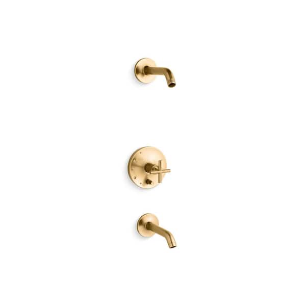 KOHLER Purist 1-Handle Wall-Mount Trim Kit with Push Button Diverter in Vibrant Brushed Moderne Brass (Valve Not Included)