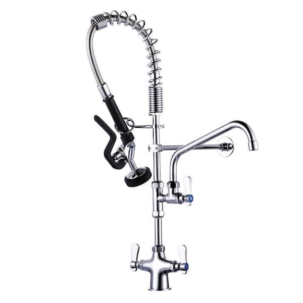 25 in. Commercial Triple Handles Pull Down Sprayer Kitchen Faucet with Advanced Spray in Chrome