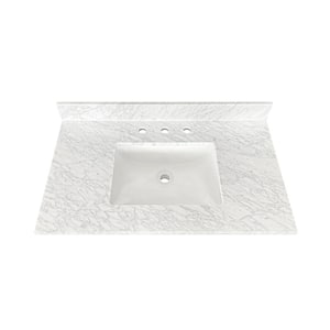 31 in. W x 22 in D Marble White Rectangular Single Sink Vanity Top in Carrara Marble