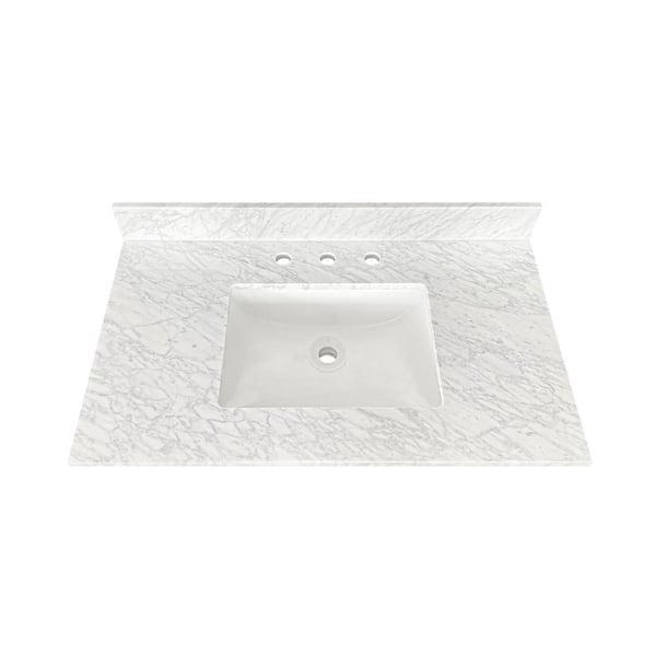 Home Decorators Collection 31 in. W x 22 in D Marble White Rectangular Single Sink Vanity Top in Carrara Marble